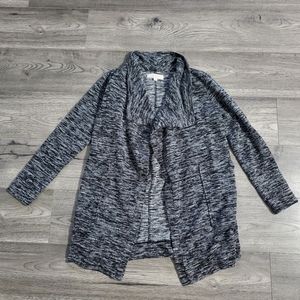 Loft Ann Taylor | Black & White Collared Open Front Cardigan